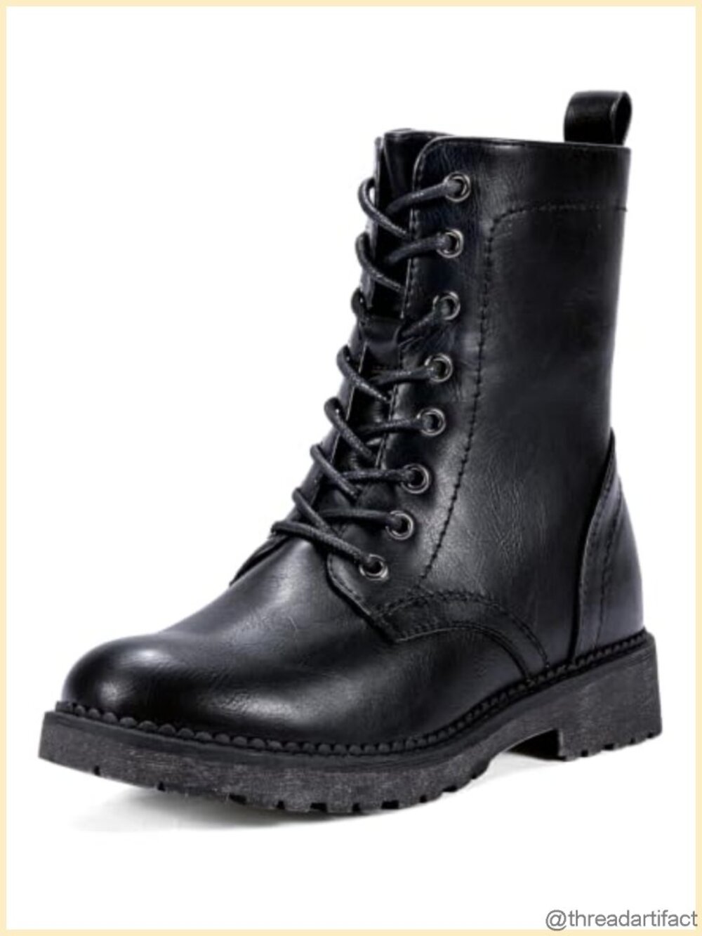 Lace Up Combat Ankle Boots Faux Leather Low Heel Moto Booties